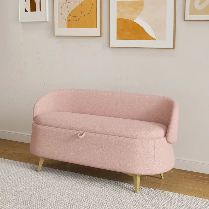 Teddy Fabric Storage Bench with Metal Legs, Multi-Functional Rectangular Storage Sofa Stool