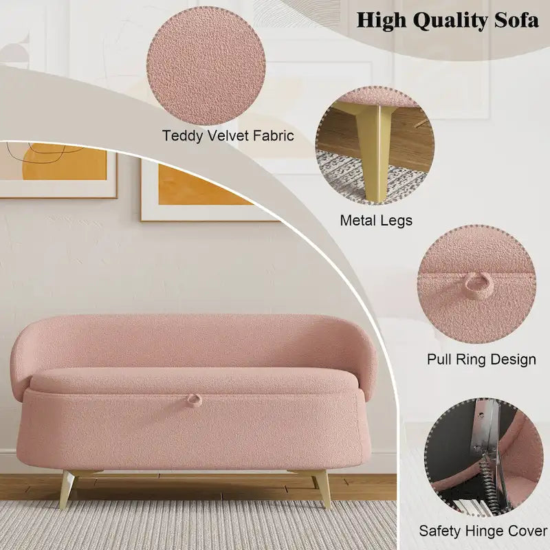 Teddy Fabric Storage Bench with Metal Legs, Multi-Functional Rectangular Storage Sofa Stool