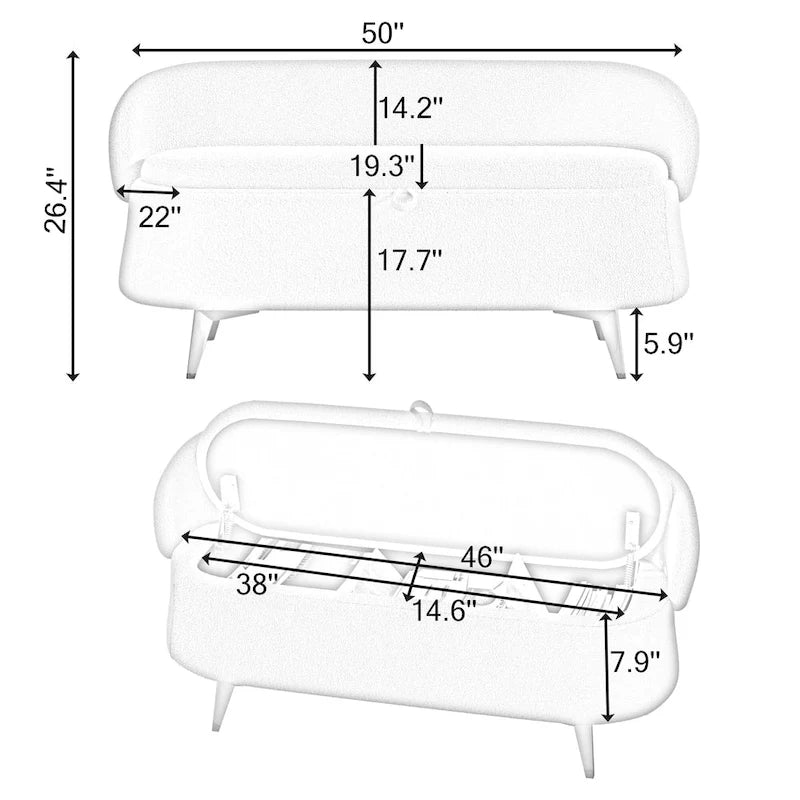 Teddy Fabric Storage Bench with Metal Legs, Multi-Functional Rectangular Storage Sofa Stool