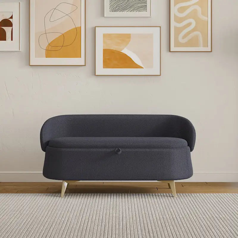 Teddy Fabric Storage Bench with Metal Legs, Multi-Functional Rectangular Storage Sofa Stool