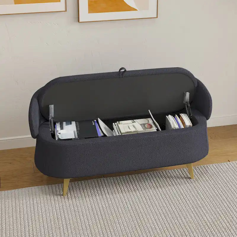 Teddy Fabric Storage Bench with Metal Legs, Multi-Functional Rectangular Storage Sofa Stool