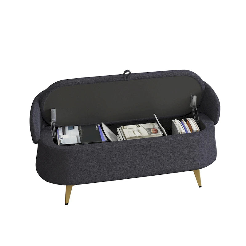 Teddy Fabric Storage Bench with Metal Legs, Multi-Functional Rectangular Storage Sofa Stool