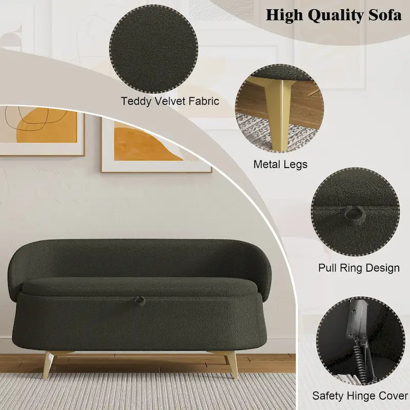 Teddy Fabric Storage Bench with Metal Legs, Multi-Functional Rectangular Storage Sofa Stool