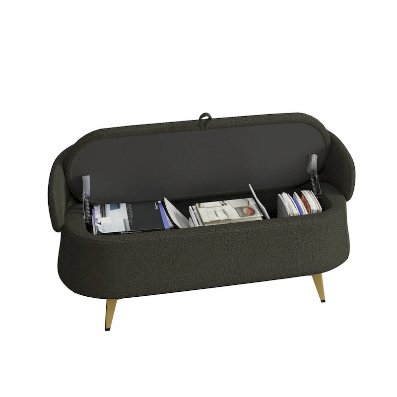 Teddy Fabric Storage Bench with Metal Legs, Multi-Functional Rectangular Storage Sofa Stool