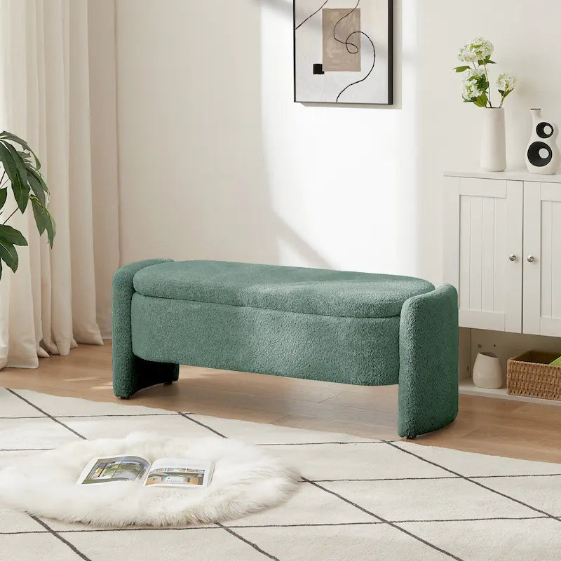 Plush Fleece Storage Bench with Rounded Sides