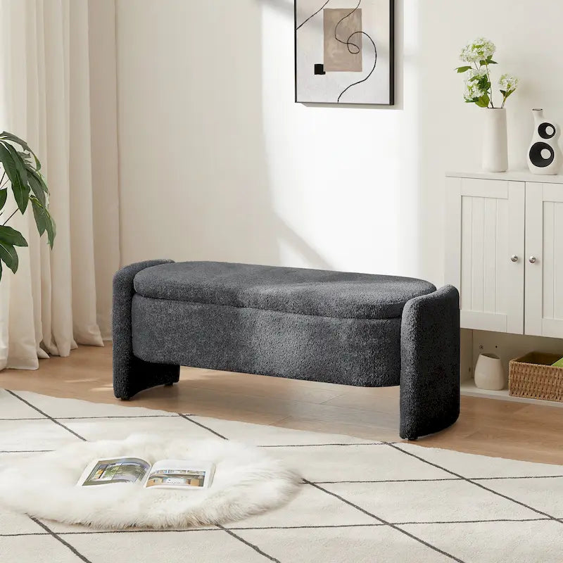 Plush Fleece Storage Bench with Rounded Sides