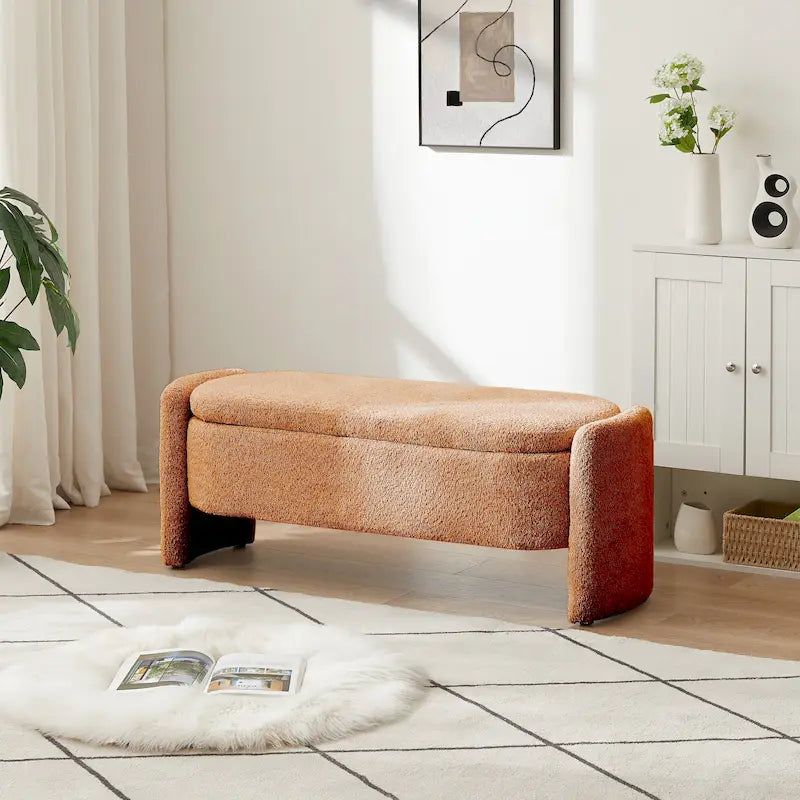 Plush Fleece Storage Bench with Rounded Sides