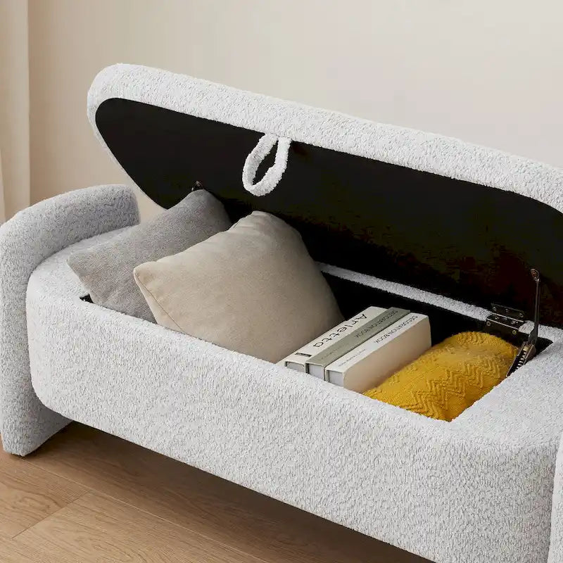 3D Lamb Fleece Fabric Storage Bench with Arc-shaped Sides