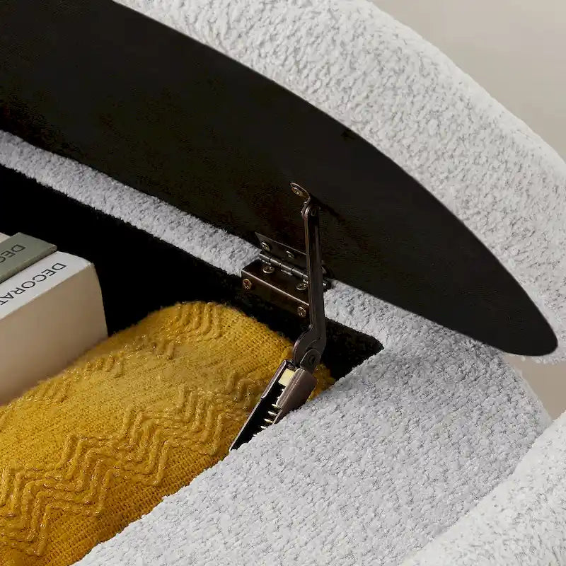 3D Lamb Fleece Fabric Storage Bench with Arc-shaped Sides
