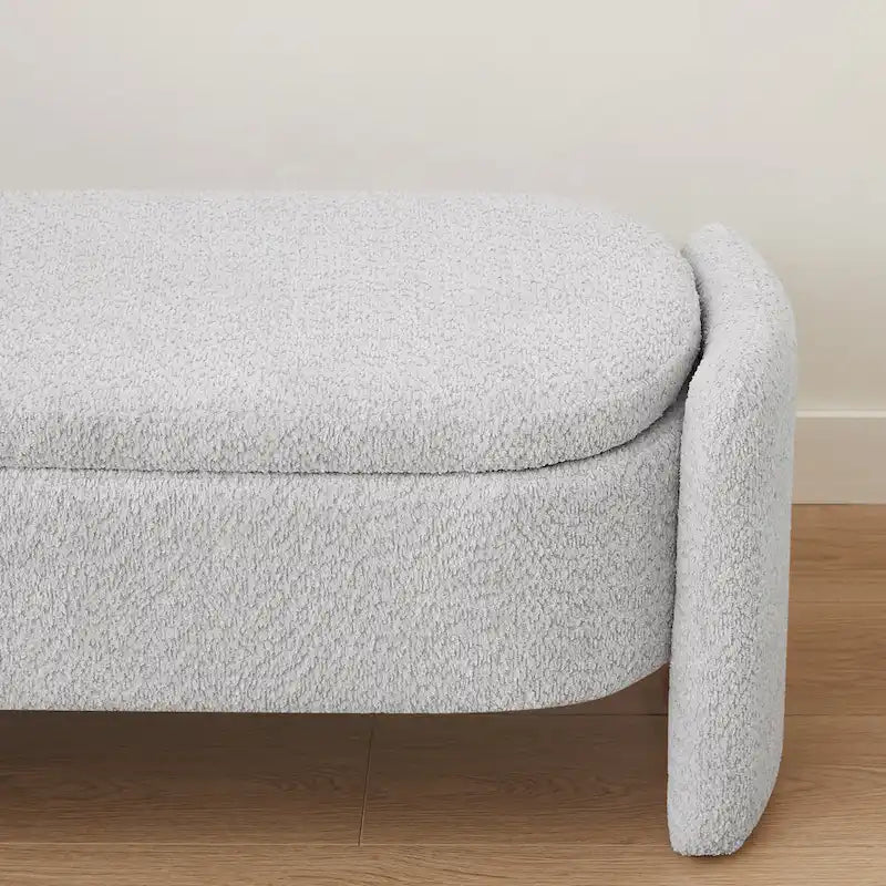 3D Lamb Fleece Fabric Storage Bench with Arc-shaped Sides