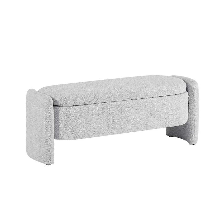 3D Lamb Fleece Fabric Storage Bench with Arc-shaped Sides