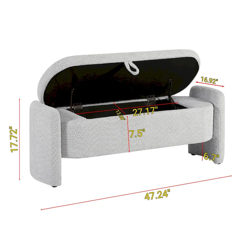 3D Lamb Fleece Fabric Storage Bench with Arc-shaped Sides