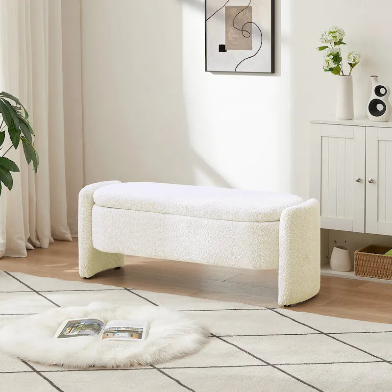 3D Lamb Fleece Fabric Storage Bench with Arc-shaped Sides