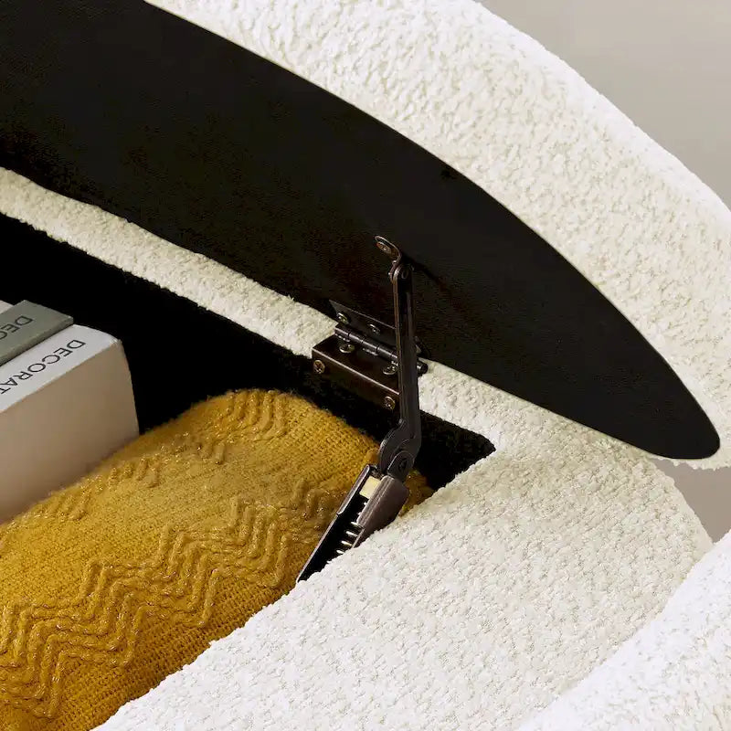 3D Lamb Fleece Fabric Storage Bench with Arc-shaped Sides