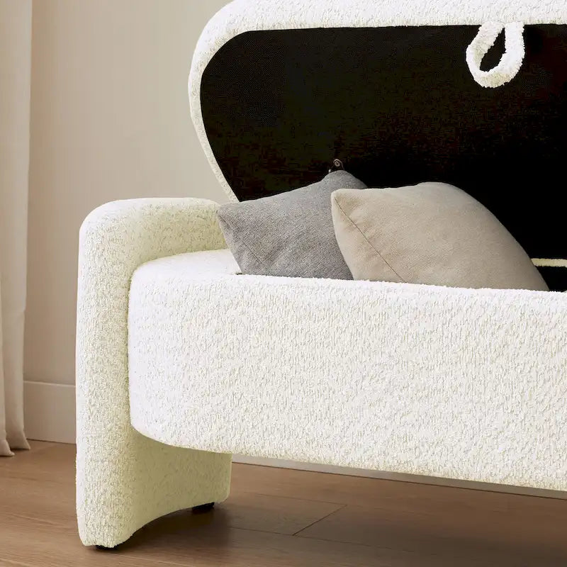 3D Lamb Fleece Fabric Storage Bench with Arc-shaped Sides