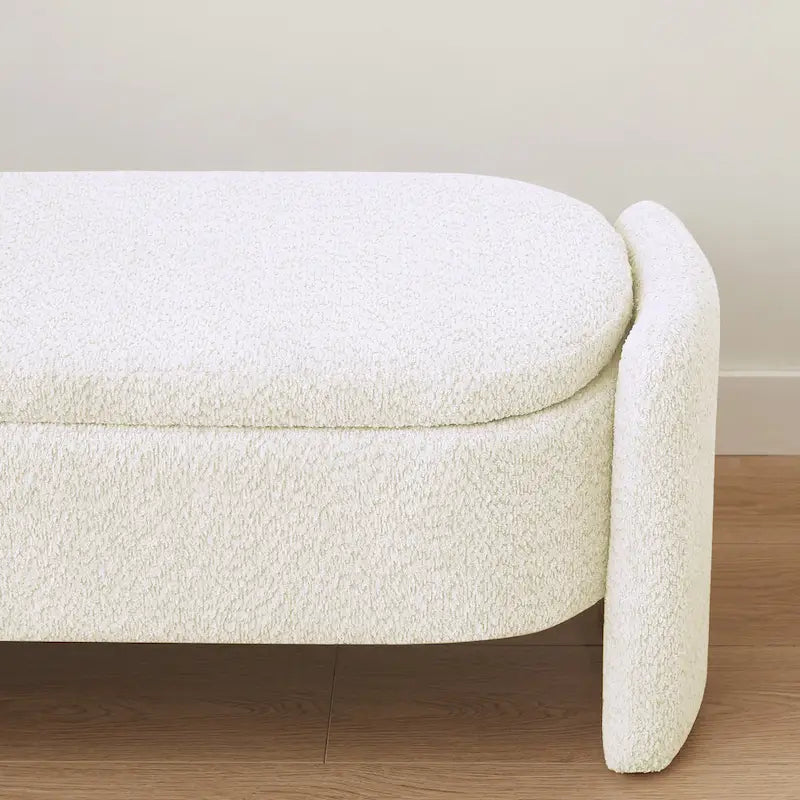 3D Lamb Fleece Fabric Storage Bench with Arc-shaped Sides