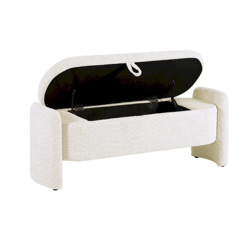 3D Lamb Fleece Fabric Storage Bench with Arc-shaped Sides