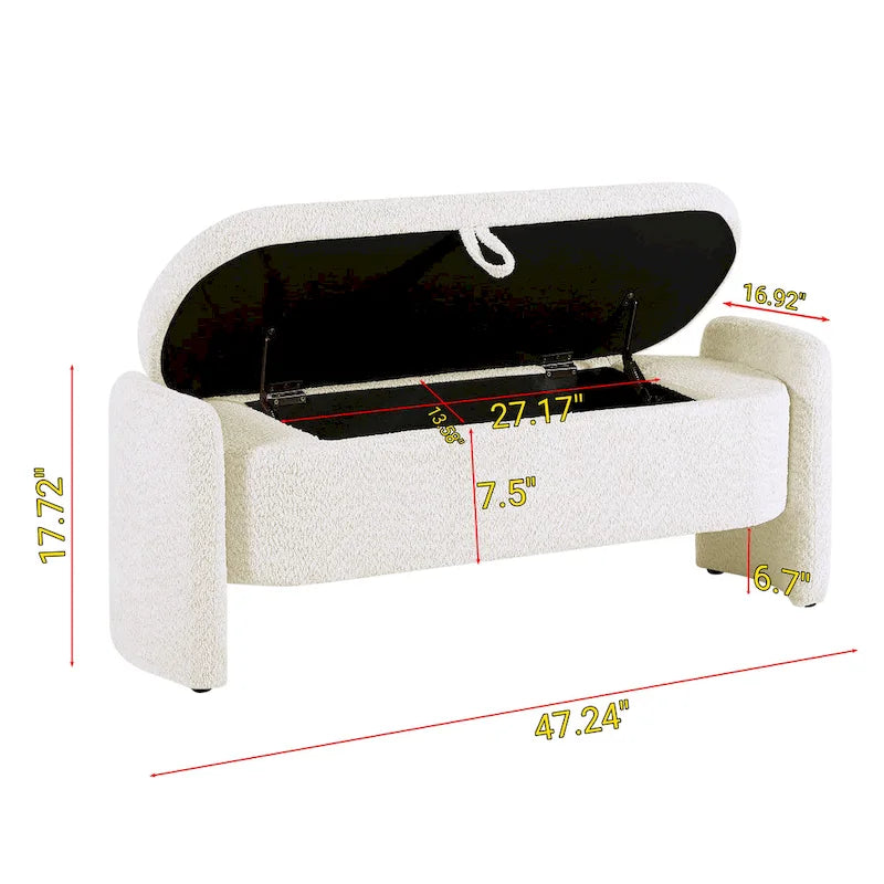 3D Lamb Fleece Fabric Storage Bench with Arc-shaped Sides