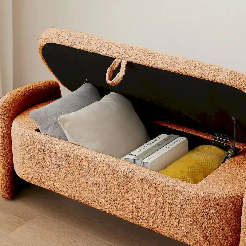 3D Lamb Fleece Fabric Storage Bench with Arc-shaped Sides