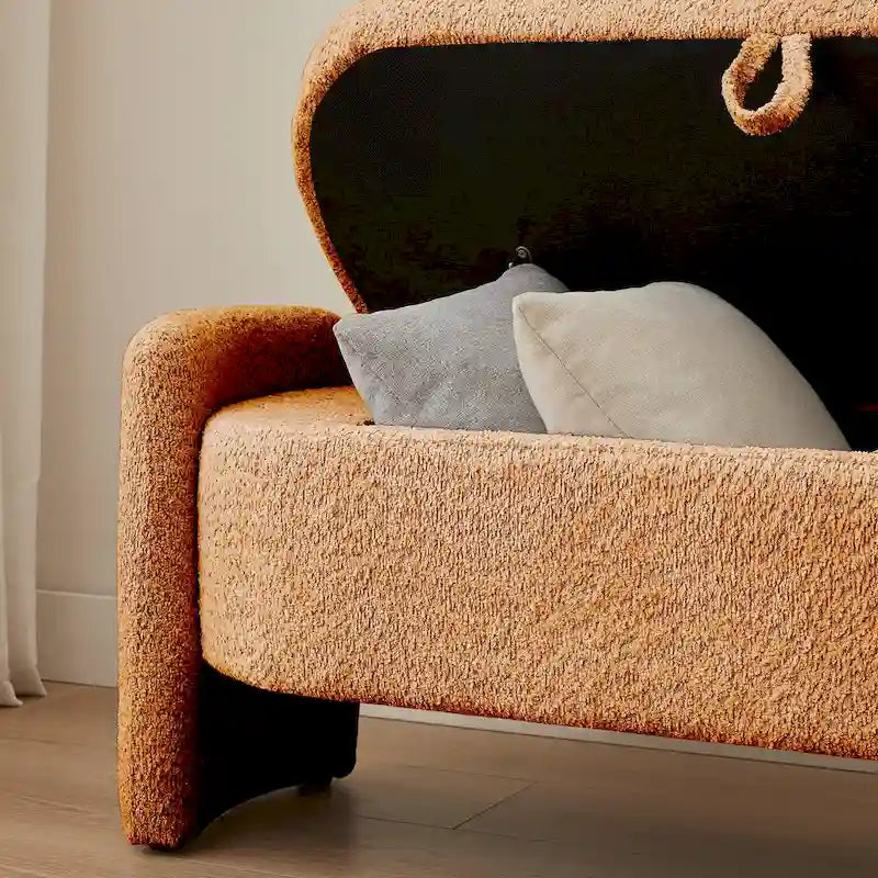 3D Lamb Fleece Fabric Storage Bench with Arc-shaped Sides