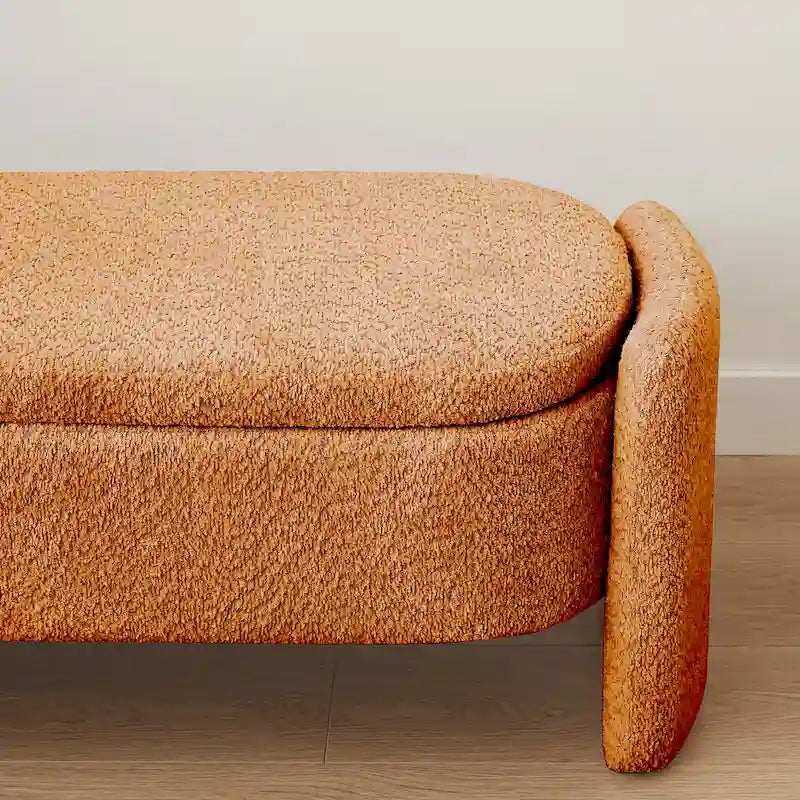 3D Lamb Fleece Fabric Storage Bench with Arc-shaped Sides