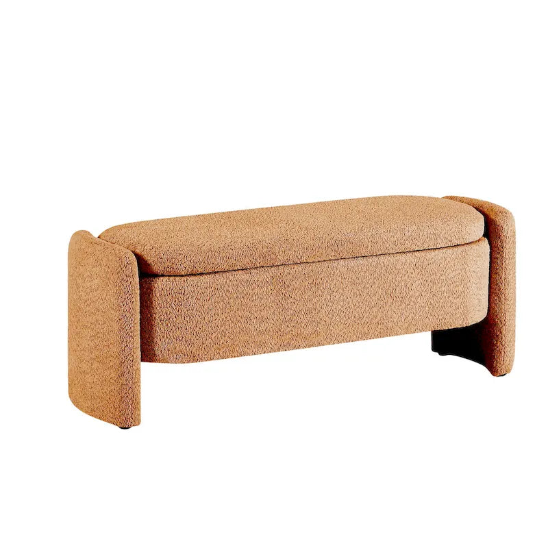 3D Lamb Fleece Fabric Storage Bench with Arc-shaped Sides