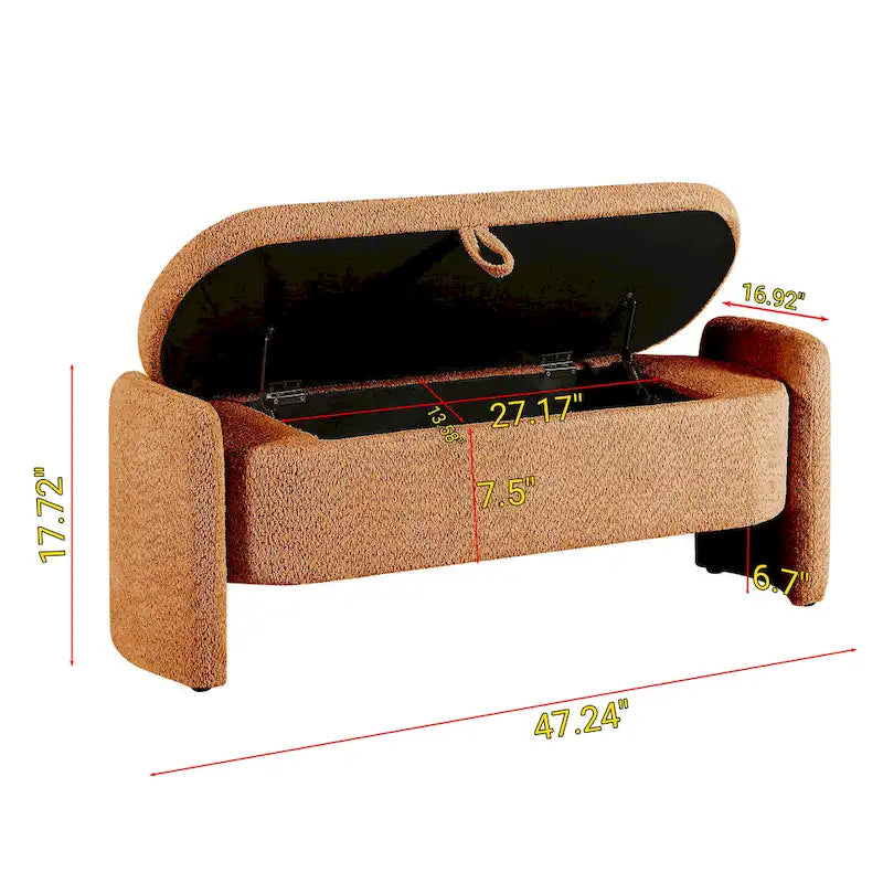 3D Lamb Fleece Fabric Storage Bench with Arc-shaped Sides
