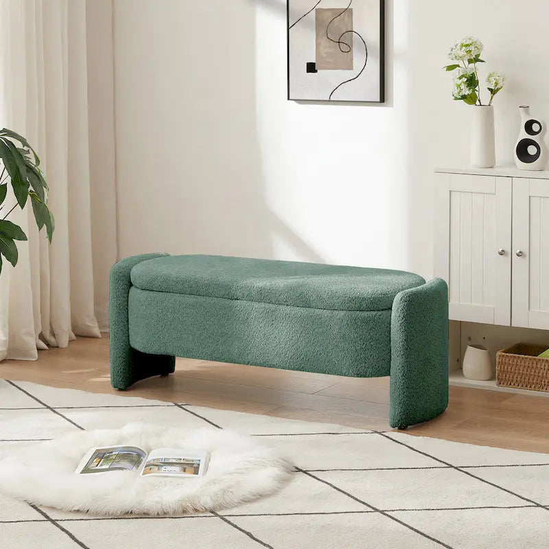 3D Lamb Fleece Fabric Storage Bench with Arc-shaped Sides