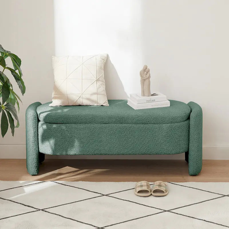 3D Lamb Fleece Fabric Storage Bench with Arc-shaped Sides