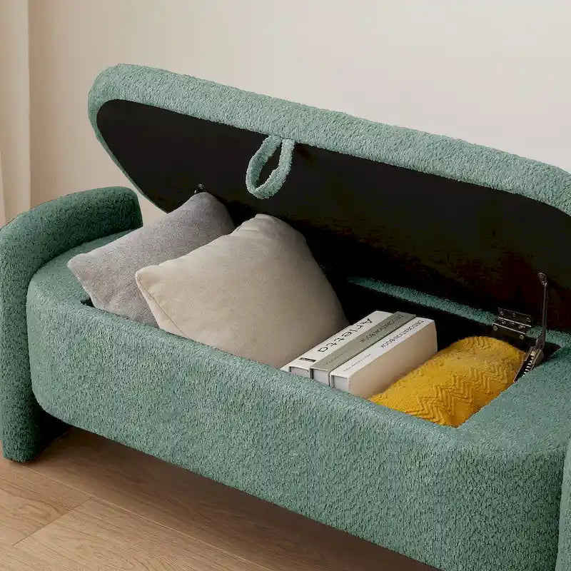 3D Lamb Fleece Fabric Storage Bench with Arc-shaped Sides