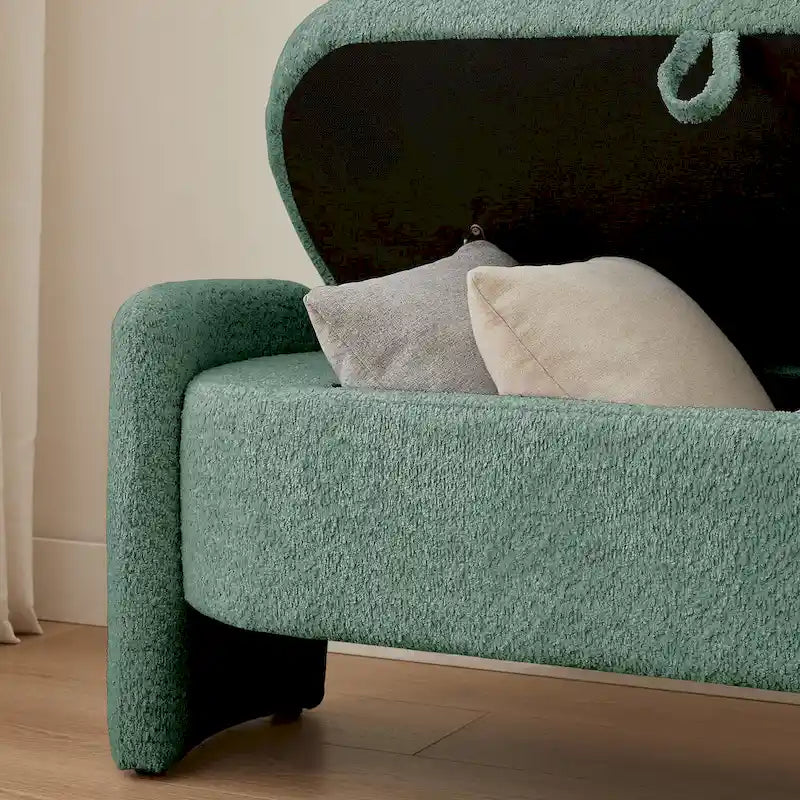3D Lamb Fleece Fabric Storage Bench with Arc-shaped Sides