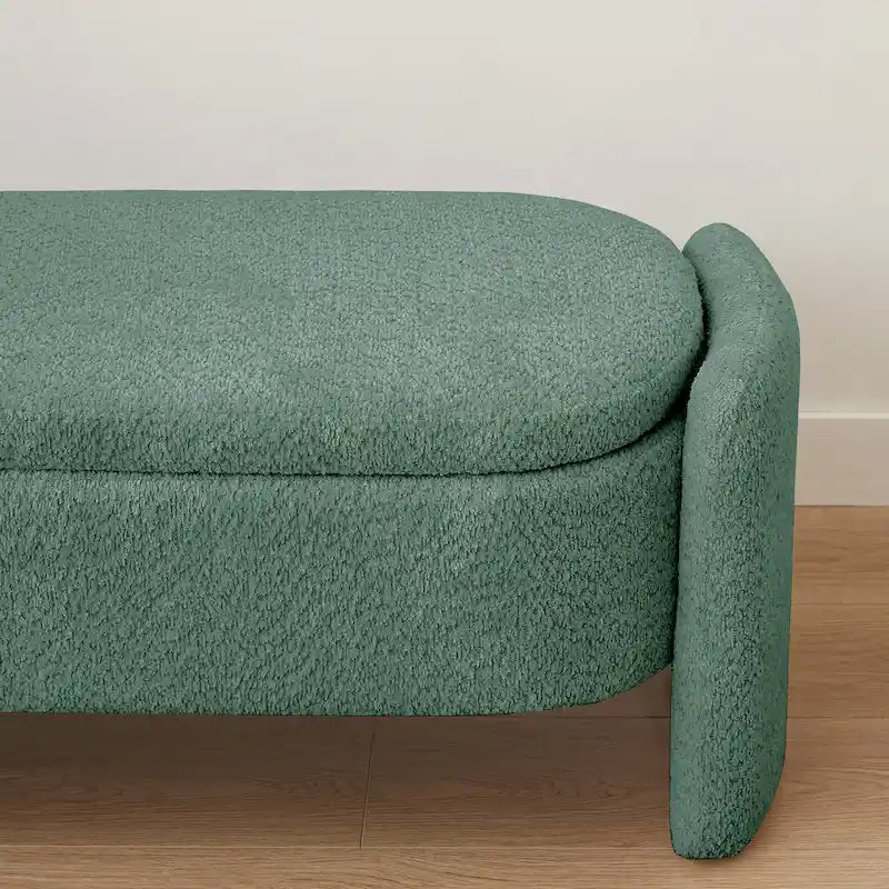 3D Lamb Fleece Fabric Storage Bench with Arc-shaped Sides