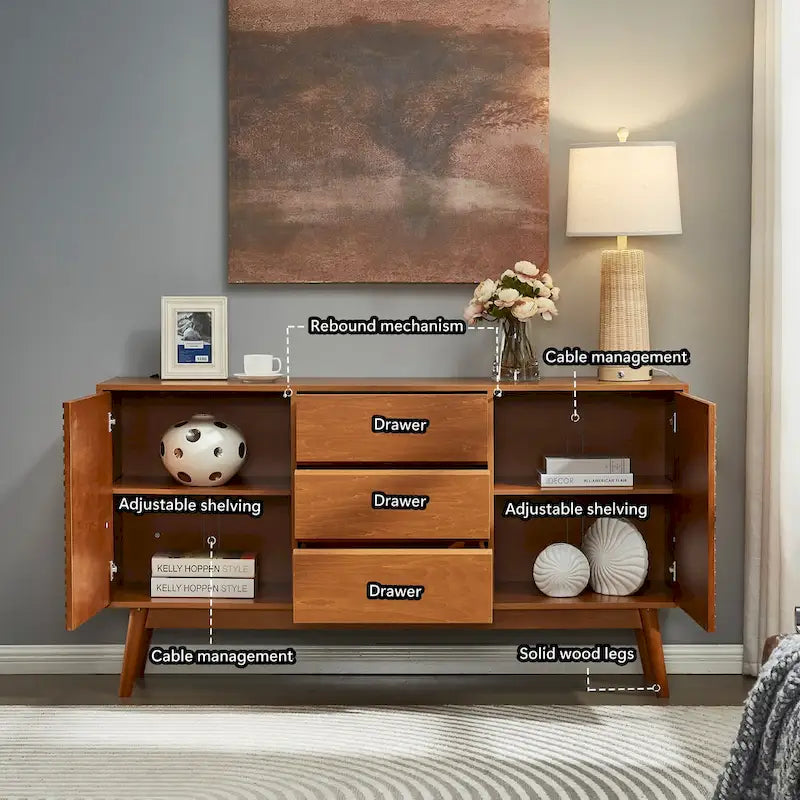 Modern Wood TV Stand, Entertainment Center for TVs up to 65, Sideboard Buffet Cabinet Credenza