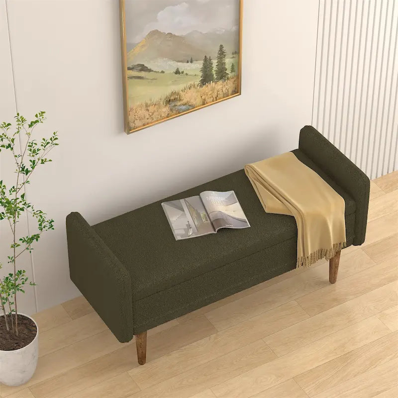 Linen Fabric Storage Bench with Cushion