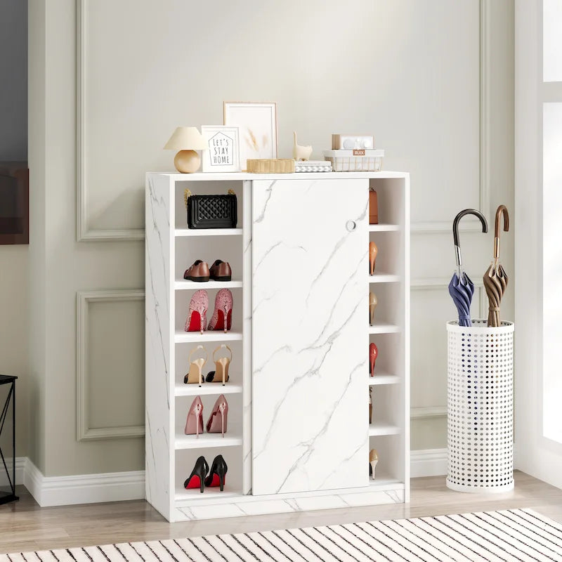 Marble Shoe Cabient With Sliding Door Have 6 Layers Can Storage At Least 30 Pairs Shoes