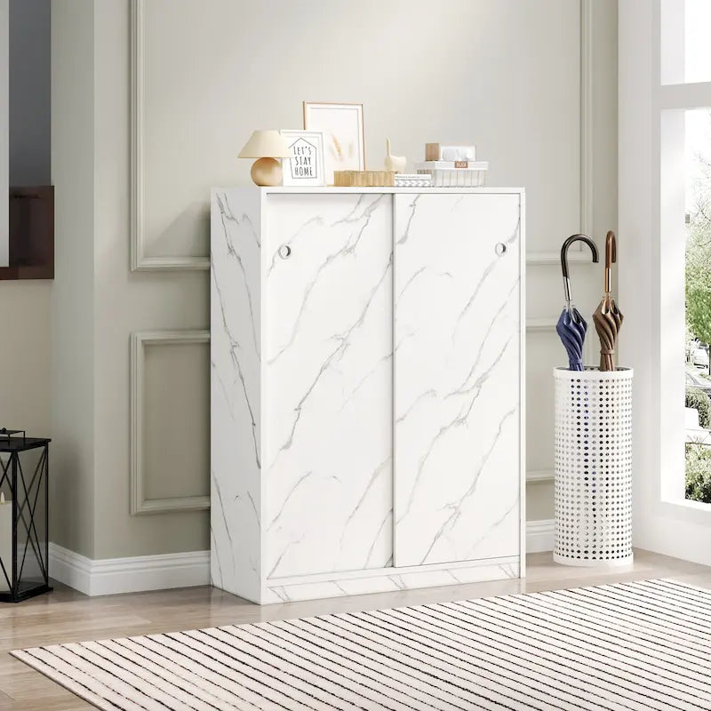Marble Shoe Cabient With Sliding Door Have 6 Layers Can Storage At Least 30 Pairs Shoes