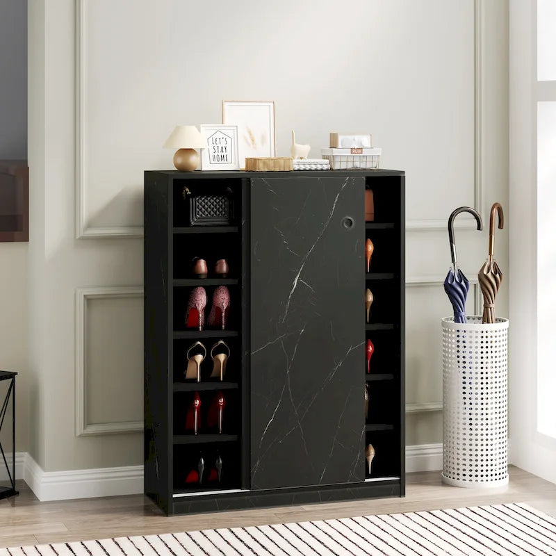 Marble Shoe Cabient With Sliding Door Have 6 Layers Can Storage At Least 30 Pairs Shoes