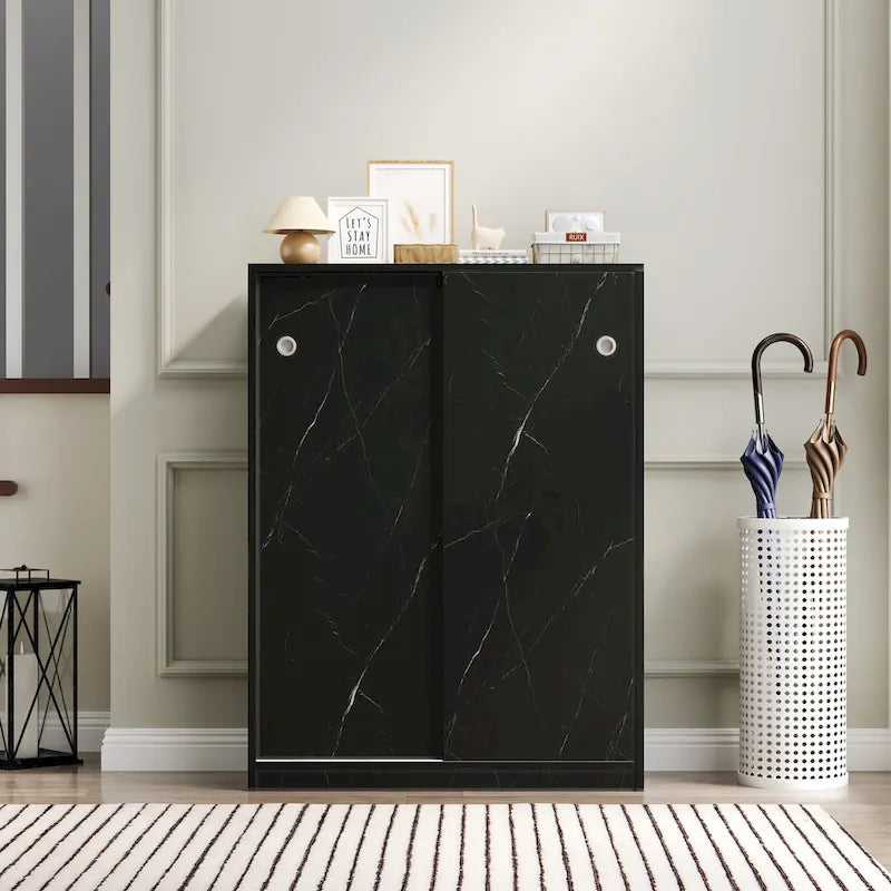 Marble Shoe Cabient With Sliding Door Have 6 Layers Can Storage At Least 30 Pairs Shoes