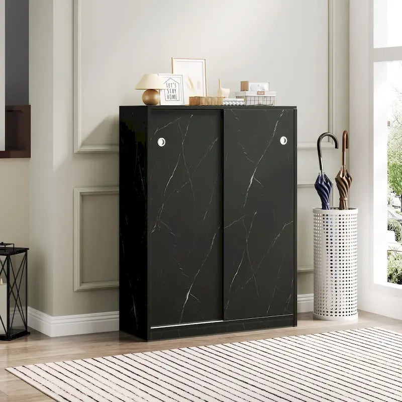Marble Shoe Cabient With Sliding Door Have 6 Layers Can Storage At Least 30 Pairs Shoes