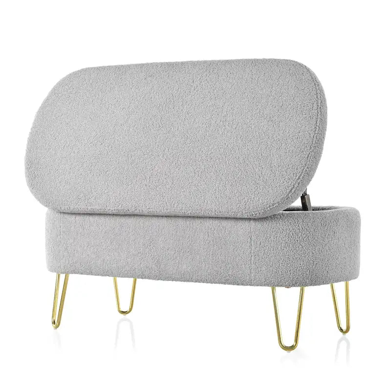 Oval Storage Bench for Living Room Bedroom End of Bed, Upholstered Storage Ottoman Entryway Bench With Metal Legs