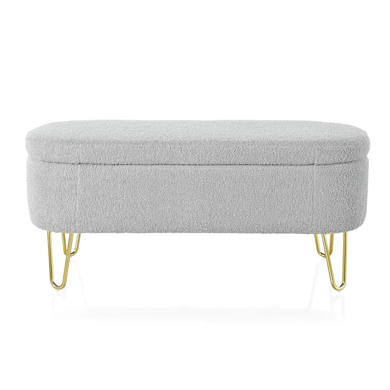 Oval Storage Bench for Living Room Bedroom End of Bed, Upholstered Storage Ottoman Entryway Bench With Metal Legs