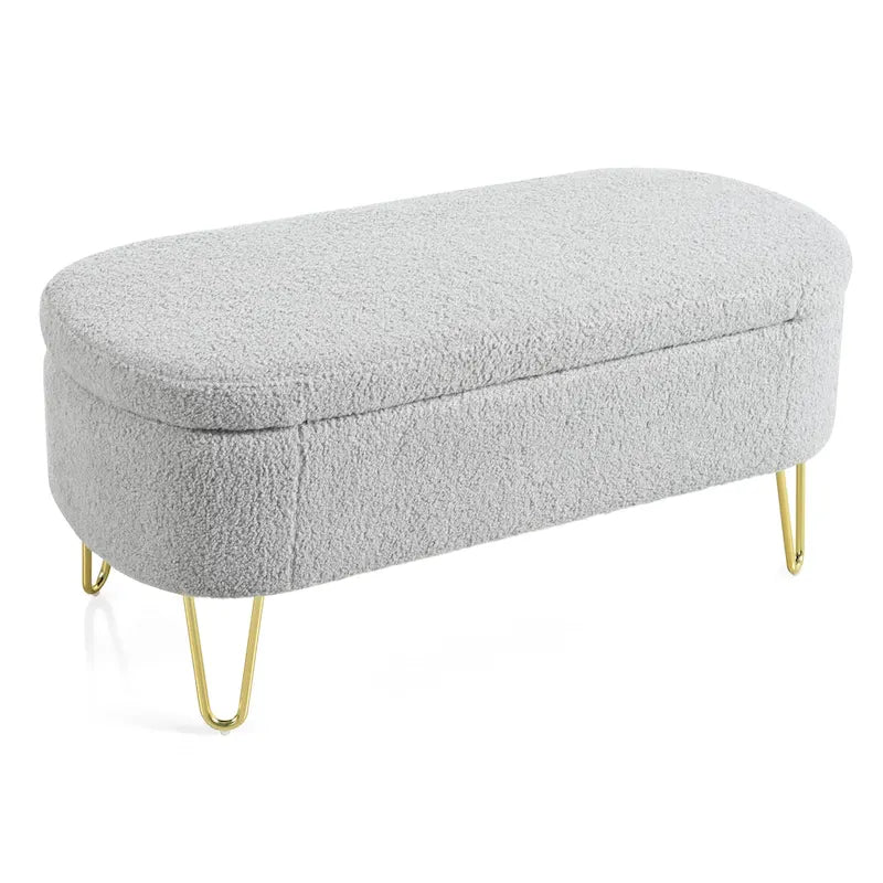 Oval Storage Bench for Living Room Bedroom End of Bed, Upholstered Storage Ottoman Entryway Bench With Metal Legs
