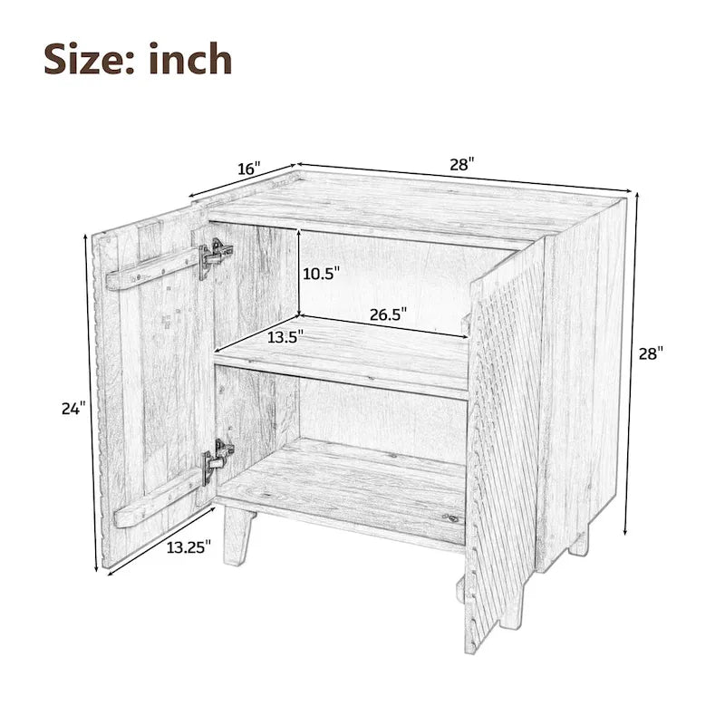 28W Accent Sideboard Cabinet with Storage with Fluted Design and Adjustable Shelf - N/A