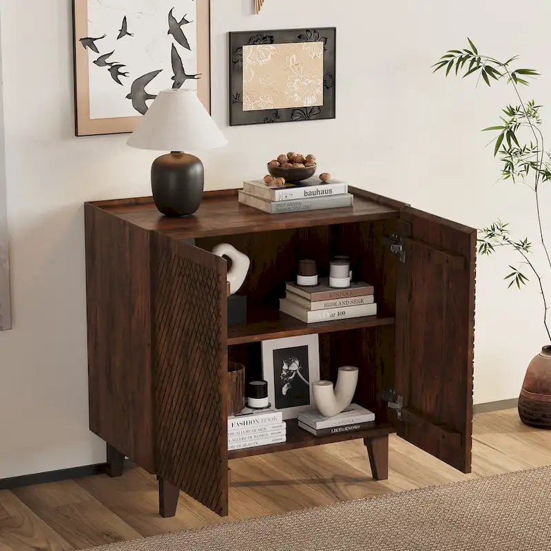 28W Accent Sideboard Cabinet with Storage with Fluted Design and Adjustable Shelf - N/A
