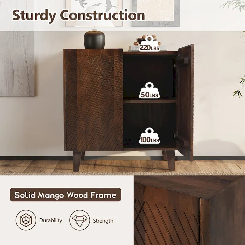 28W Accent Sideboard Cabinet with Storage with Fluted Design and Adjustable Shelf - N/A