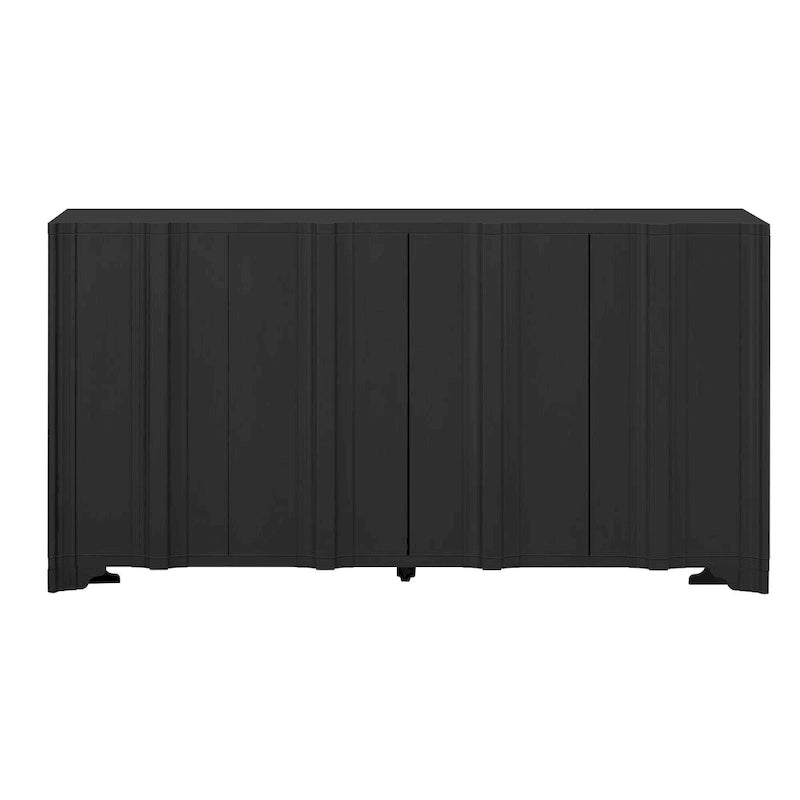 Sophisticated 4-Door Sideboard Adorned with Intricate Linear Accents and Luxurious Multi-Layered Pine Veneer Design Elements