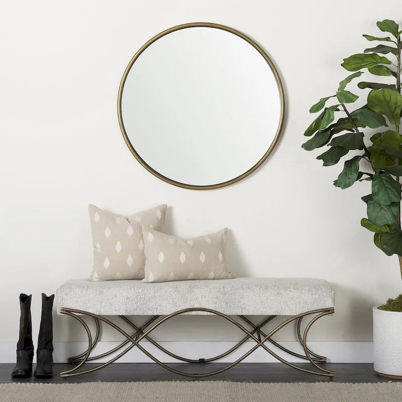 Ayla Gray Fabric Seat w/ Dark Nickel Metal Frame Bench