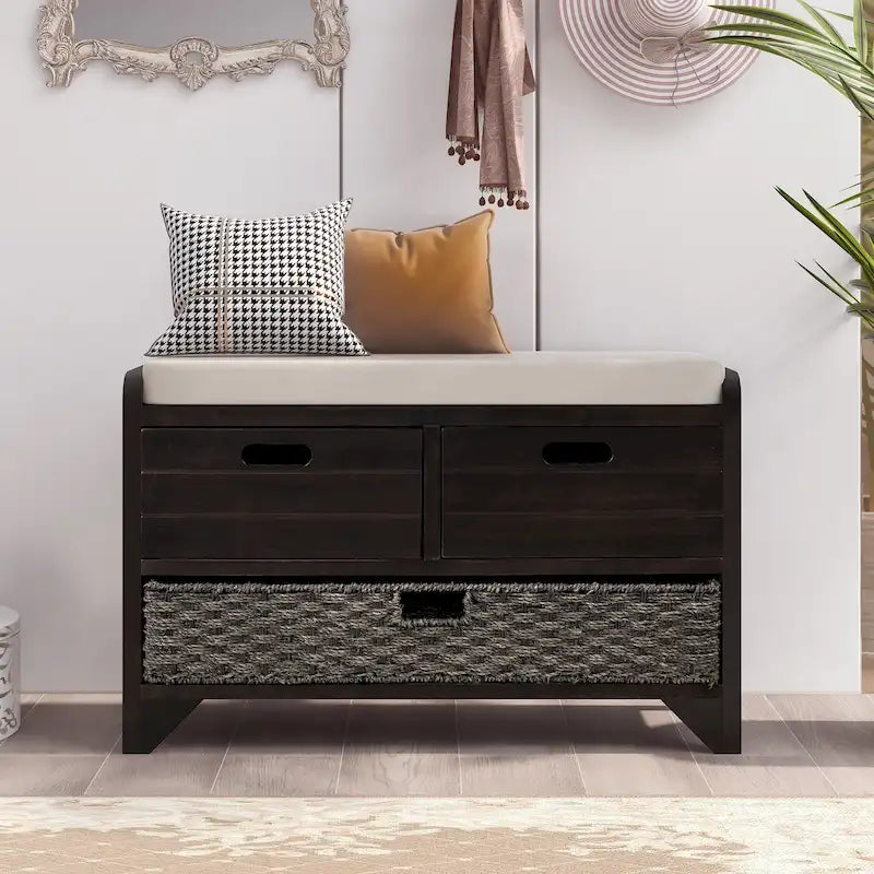 Rustic Storage Bench with 2 Drawers and Removable Basket