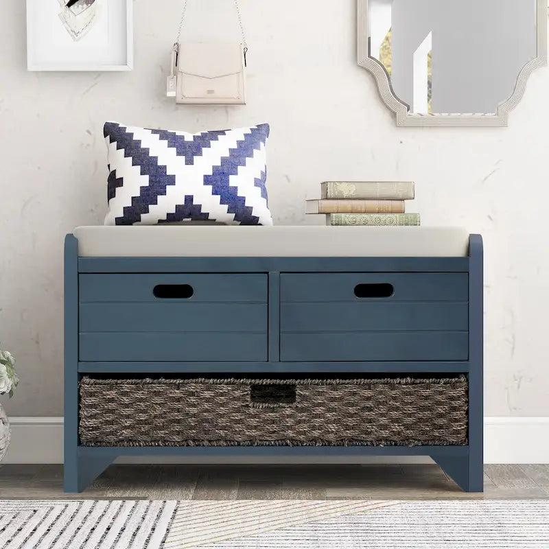 Rustic Storage Bench with 2 Drawers and Removable Basket