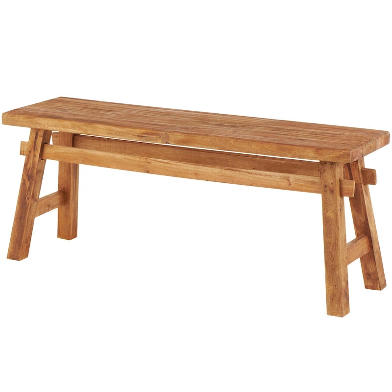 Reclaimed Wood Handmade Distressed Bench with High Trestle Legs - Brown - Roche River Decor - 14Wx47Lx19H